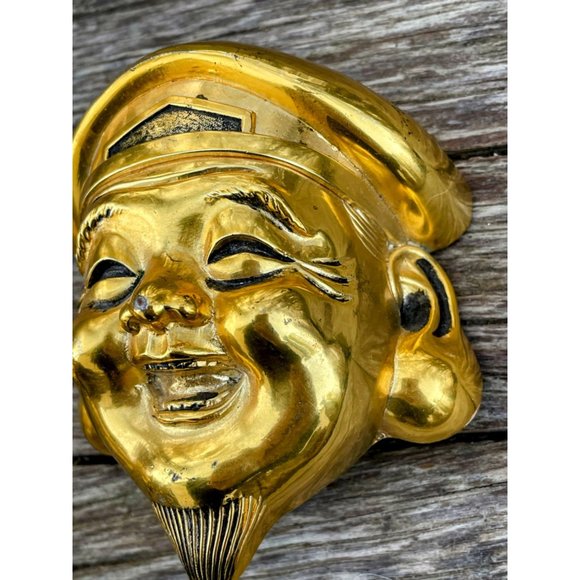 Vintage Gold Metal Asian Men Smiling Faces Wall Decor - Picture 11 of 16